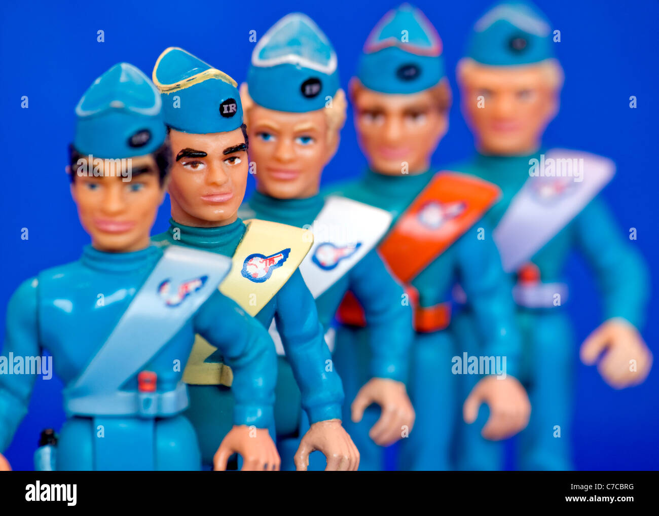 Action figures of the five Tracy brothers from the Thunderbirds TV series Stock Photo