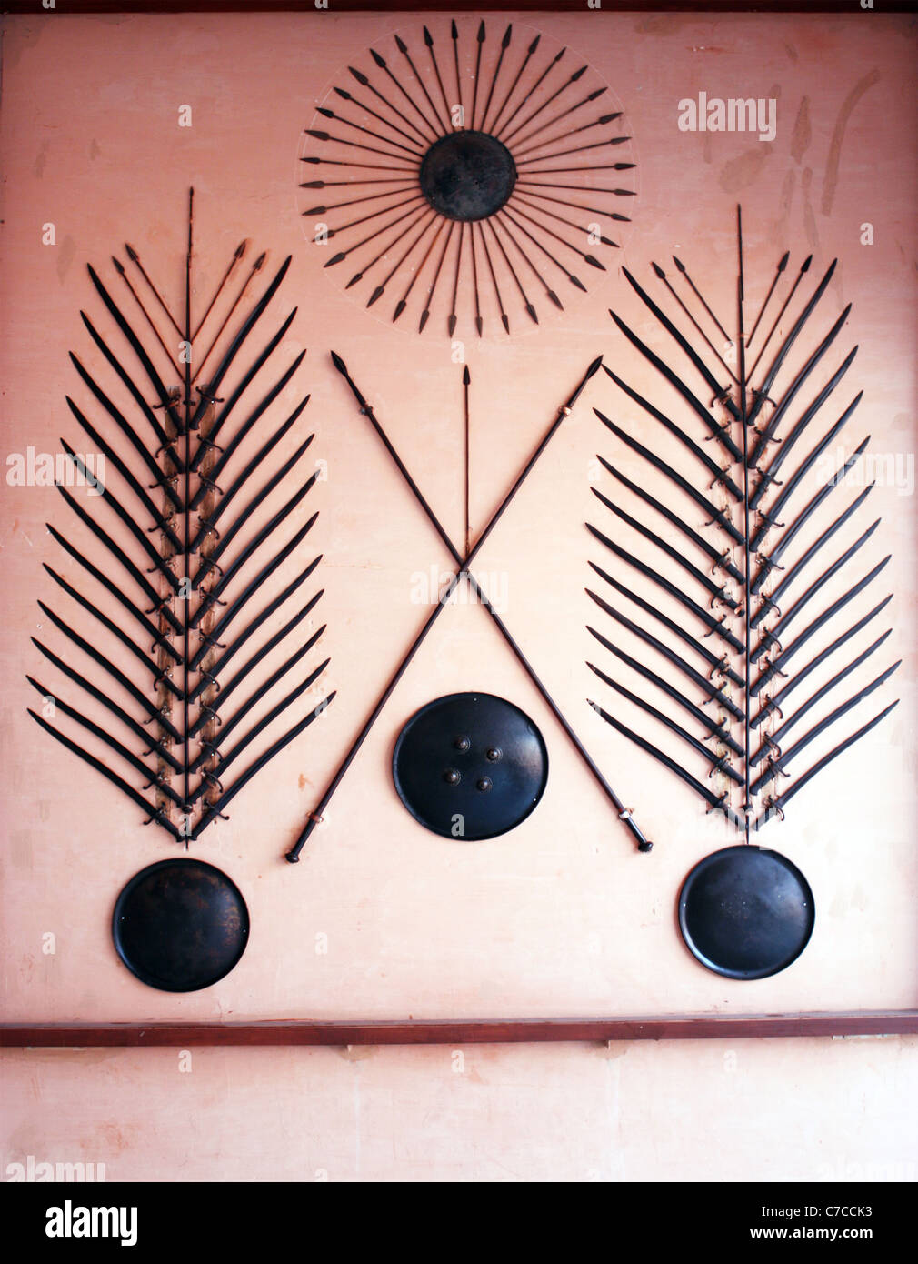 Arranged weaponry of ancient Indian army in a museum in Delhi Stock Photo