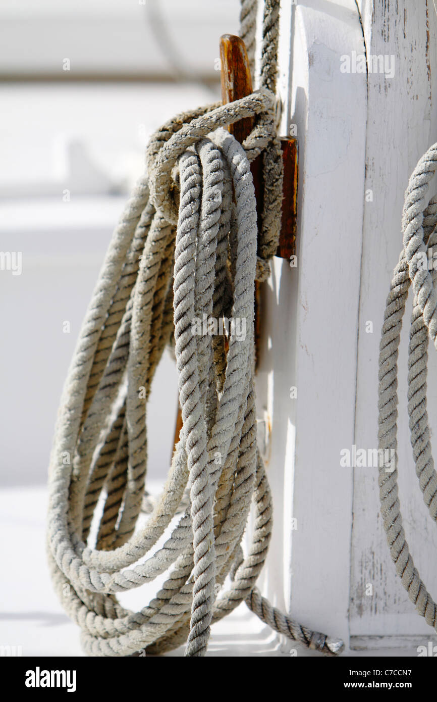 Rope on old sailing ship Stock Photo