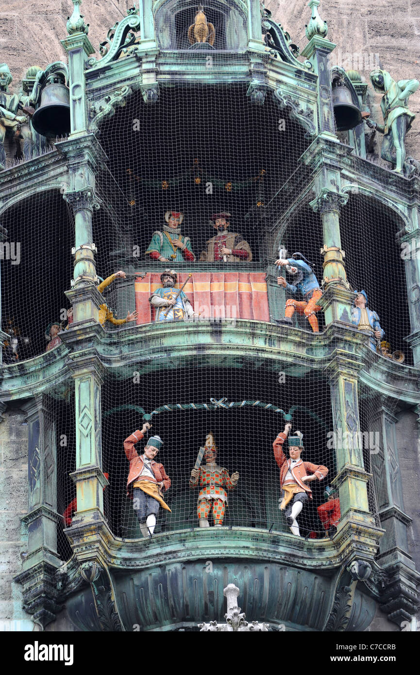 The Rathaus Glockenspiel of Munich a tourist attraction in Marienplatz Munich Bavaria Germany Munchen Deutschland Stock Photo