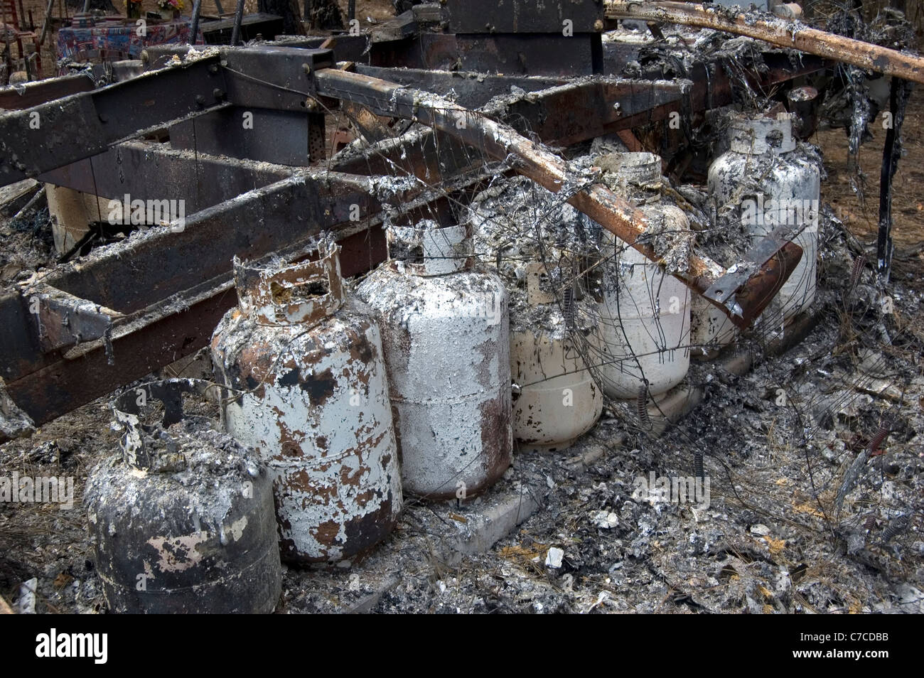 A burnt mobile home after a fire Stock Photo Alamy