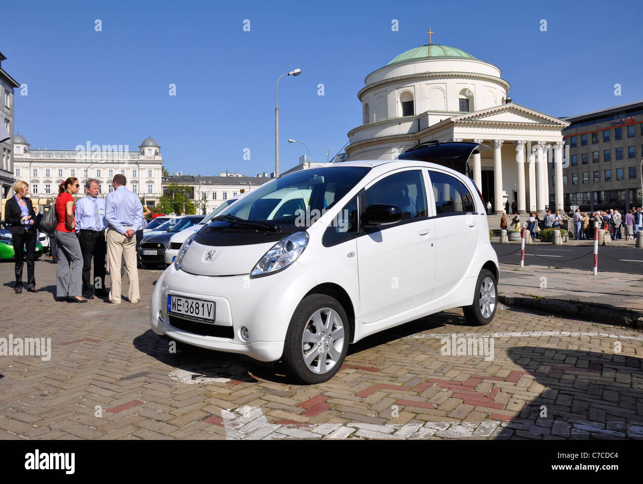 Electric cars (green eco vehicles) exhibit - Show, exhibition in Poland, Warsaw, 2011 - Peugeot iOn Stock Photo