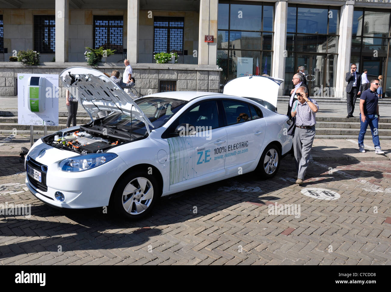 Electric cars (green eco vehicles) exhibit - Show, exhibition in Poland, Warsaw, 2011 - Renault Fluence ZE Stock Photo