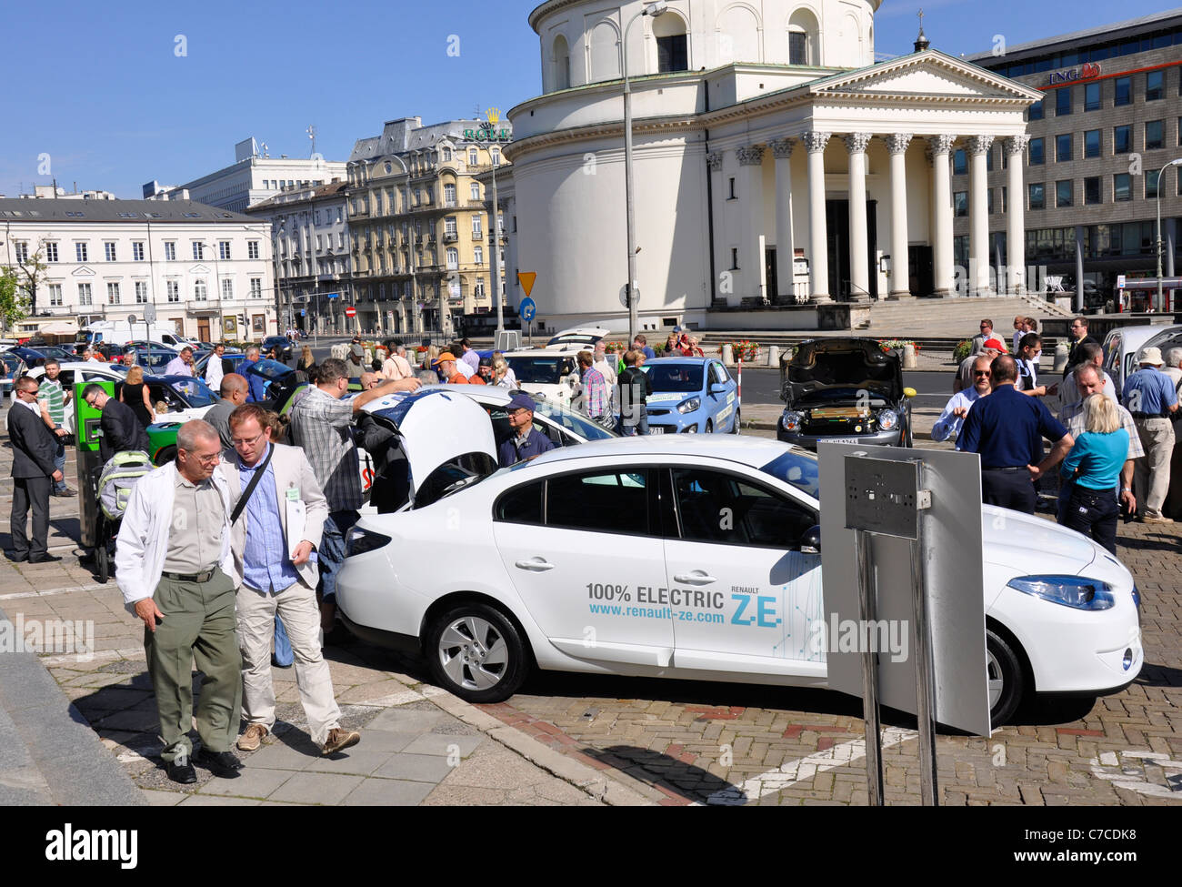 Electric cars (green eco vehicles) exhibit - Show, exhibition in Poland, Warsaw, 2011 - Renault Fluence ZE Stock Photo