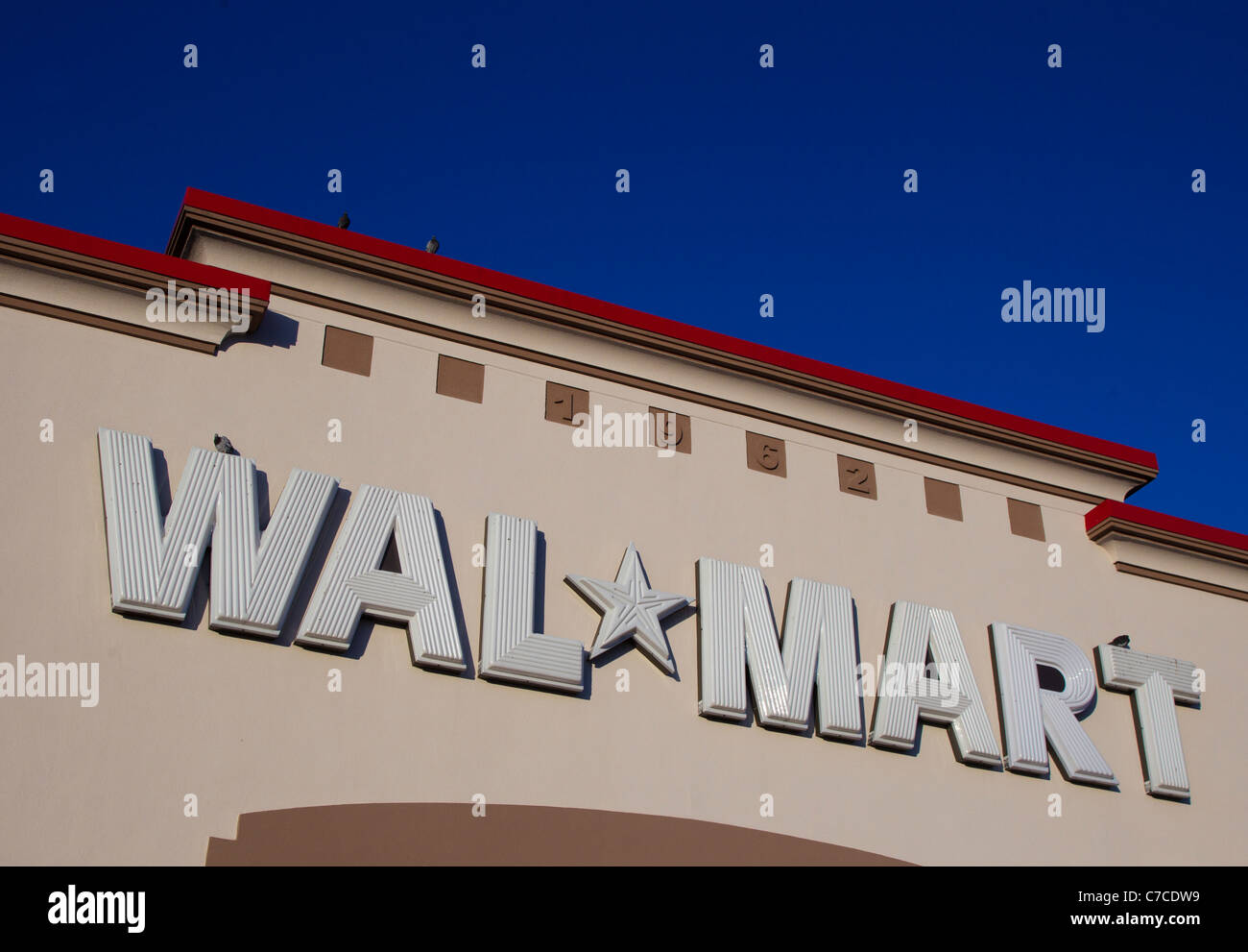 Sign and logo at a Wal Mart chain store Stock Photo