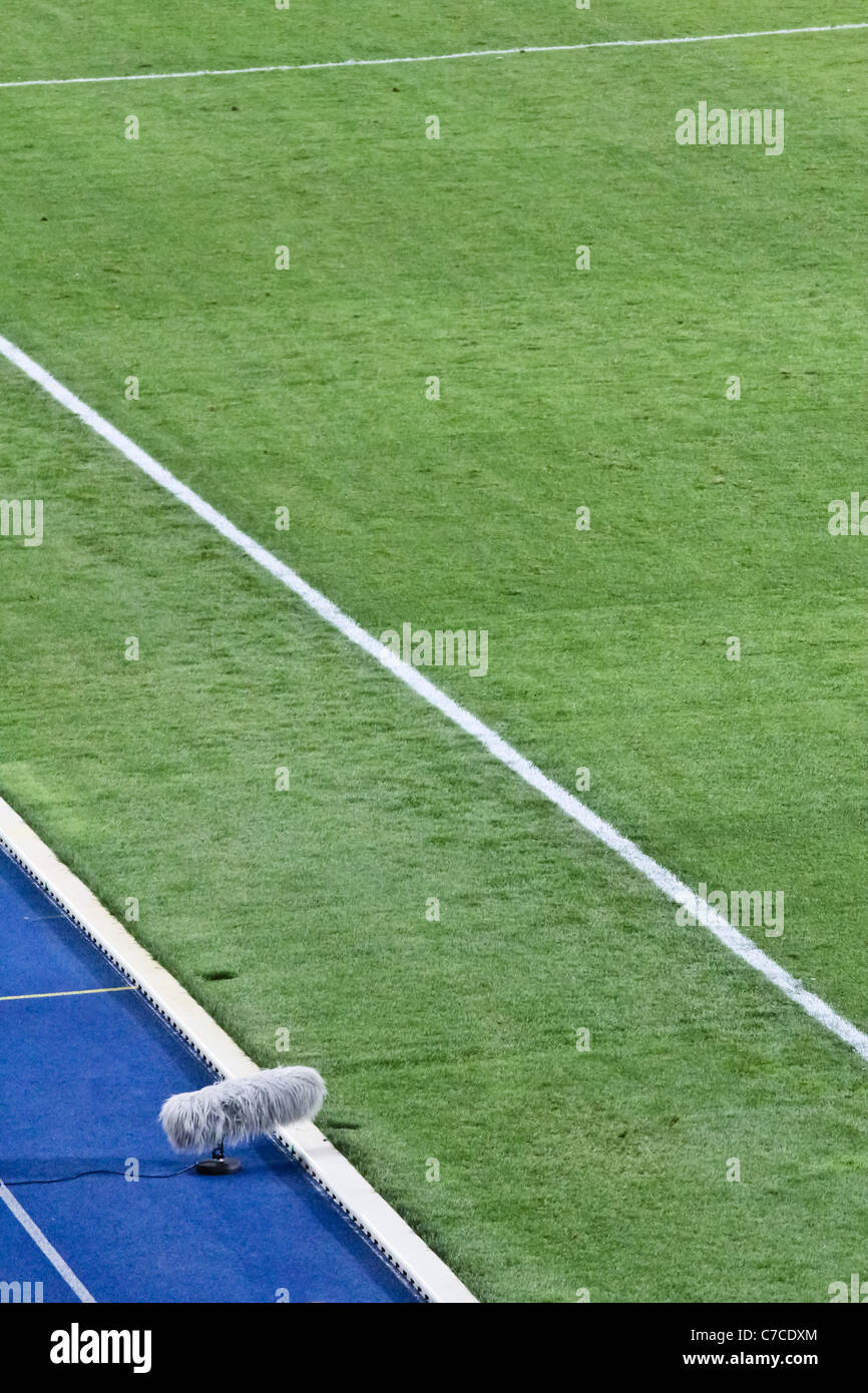 A microphone boom next to a football field in a stadium in Vienna Stock Photo Alamy
