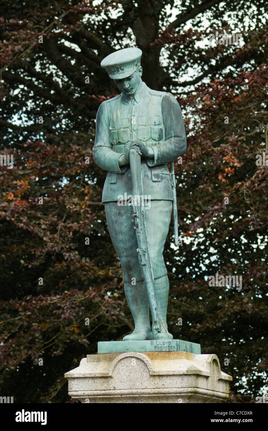 Bronze statue of a soldier on the war memorial in Llandrindod Wells, Powys Wales. Stock Photo