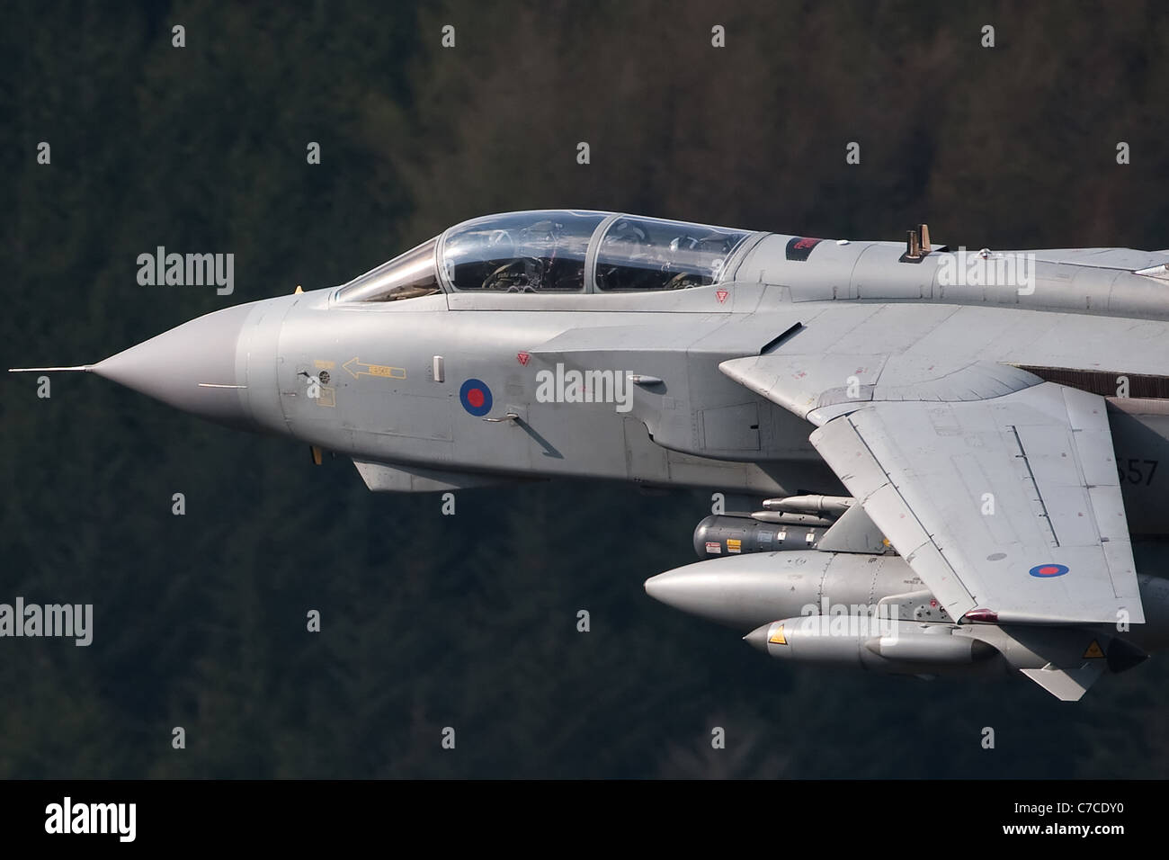 Panavia Tornado GR. 4 flying at low level in mid Wales shot from the hill side Stock Photo