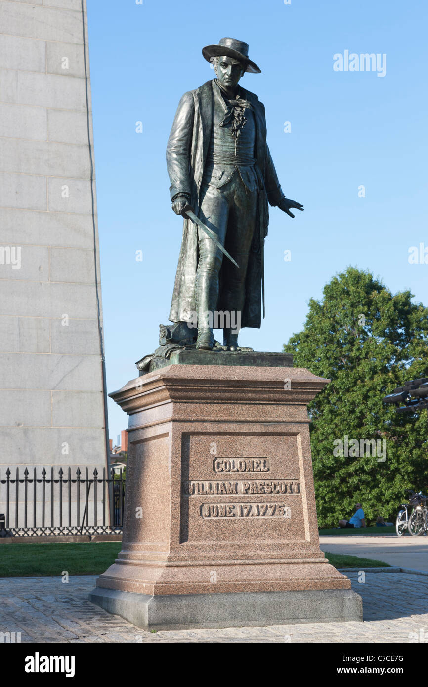 The statue of Colonel William Prescott at the Bunker Hill Monument in Charlestown near Boston, Massachusetts. Stock Photo