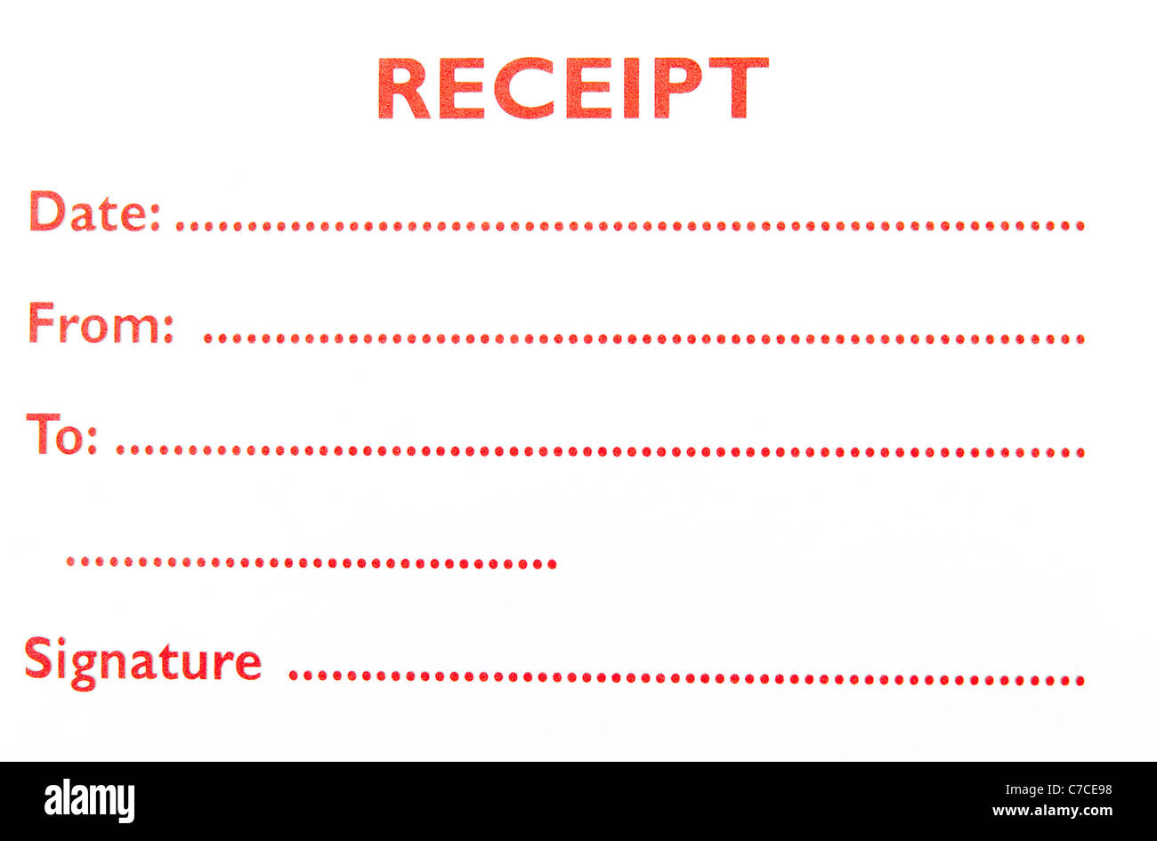 Receipt Ticket Red Lettering on White Background Stock Photo