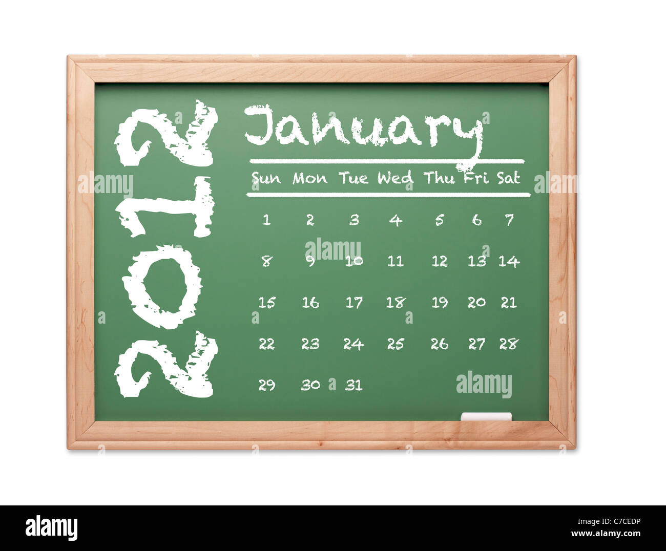 Month Of January 12 Calendar On Green Chalkboard Over White Background Stock Photo Alamy