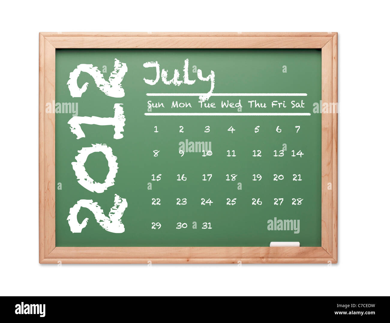 Month Of July 12 Calendar On Green Chalkboard Over White Background Stock Photo Alamy