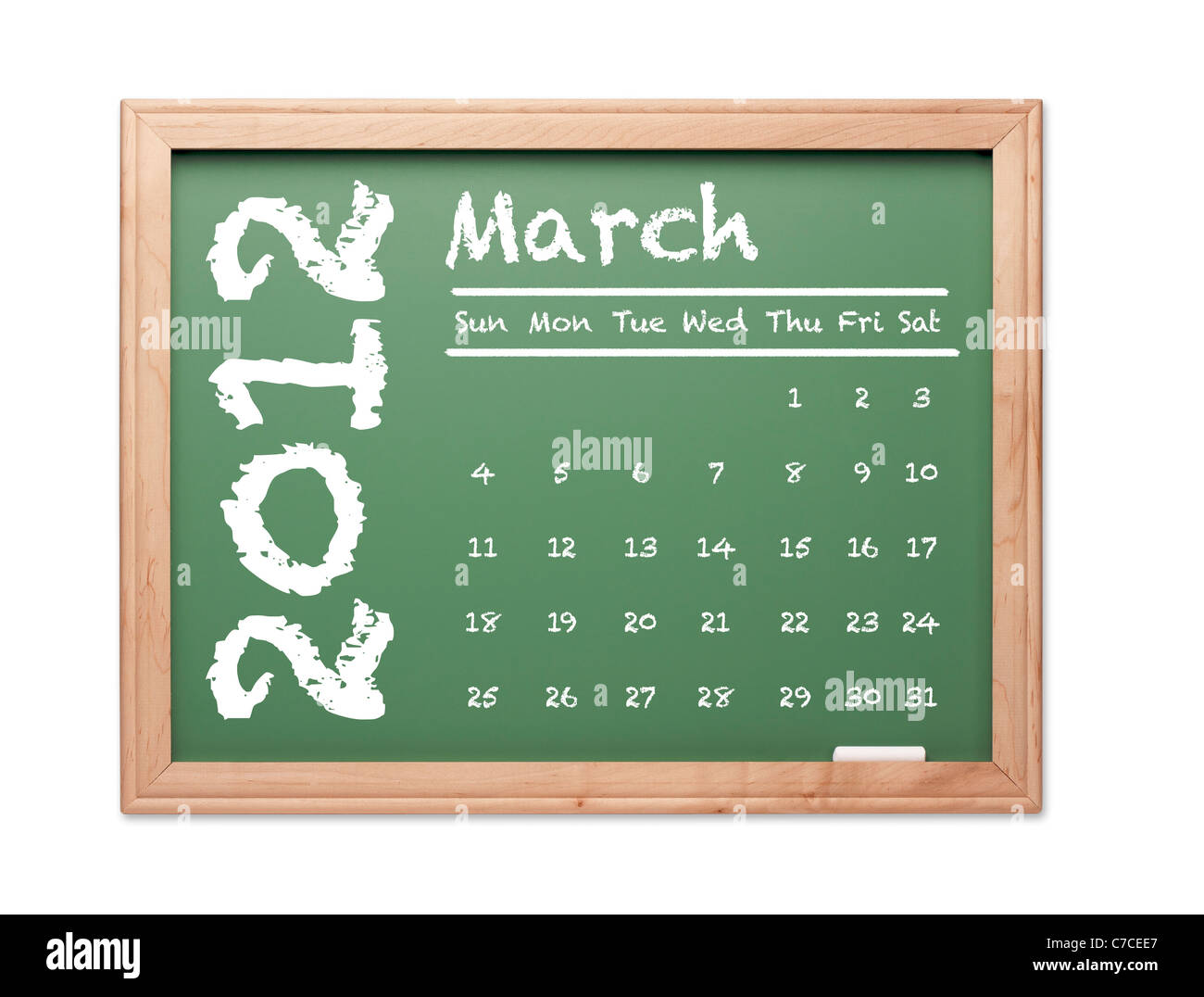 Month of March 2012 Calendar on Green Chalkboard Over White Background  Stock Photo - Alamy