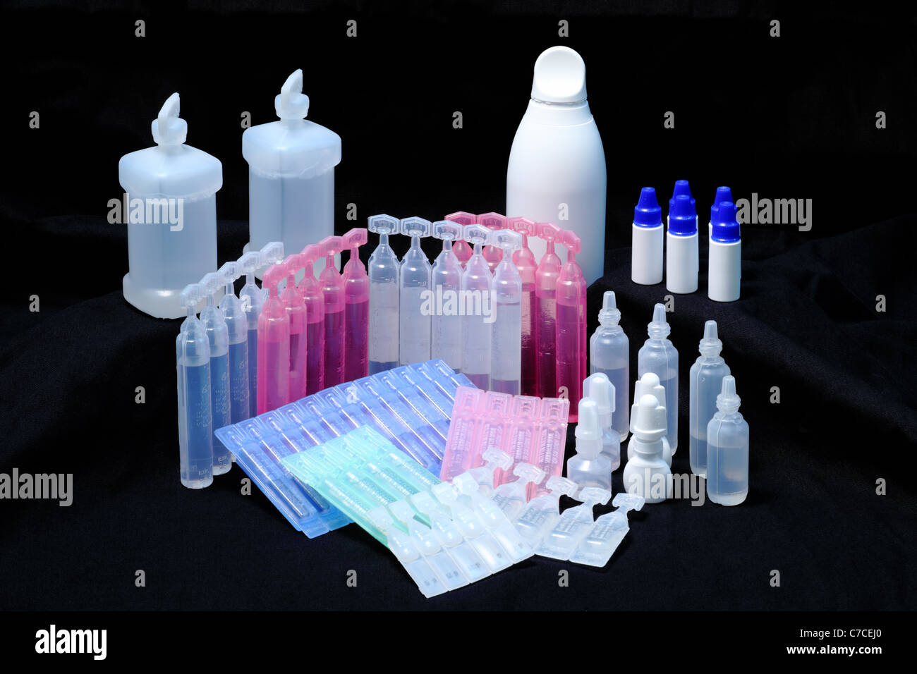 Plastic pharmaceutical containers used to store and deliver medication in a sterile manner Stock