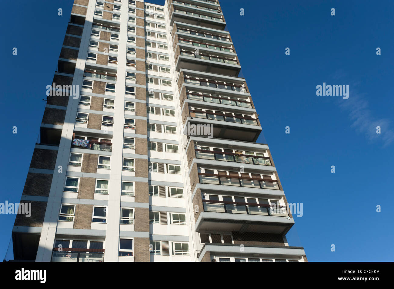 Tower block of flats or apartments that are mostly owned by the local council, near the Wandsworth Road in Lambeth, London, UK Stock Photo