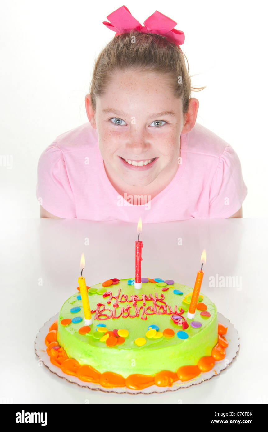 Happy Girl Ready To Blow Out Candles Stock Photo Alamy