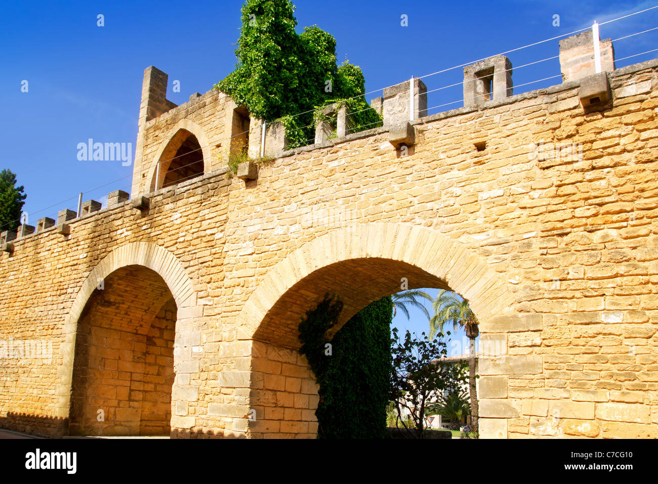 Alcudia puerta de la muralla in north Mallorca roman castle wall door Stock Photo