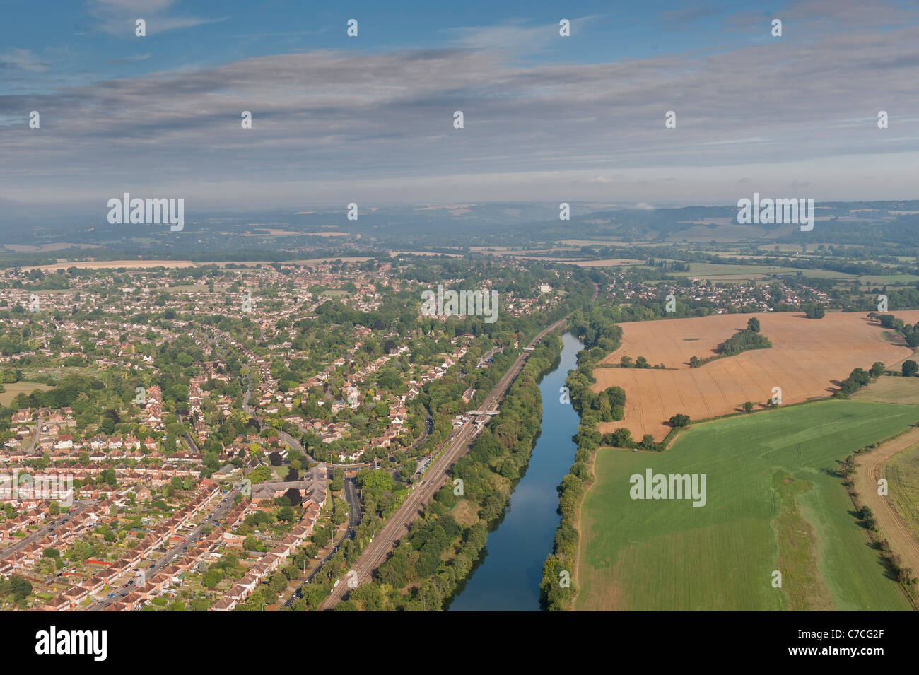 Aerial view, River Thames, Reading, Berkshire, UK Stock Photo