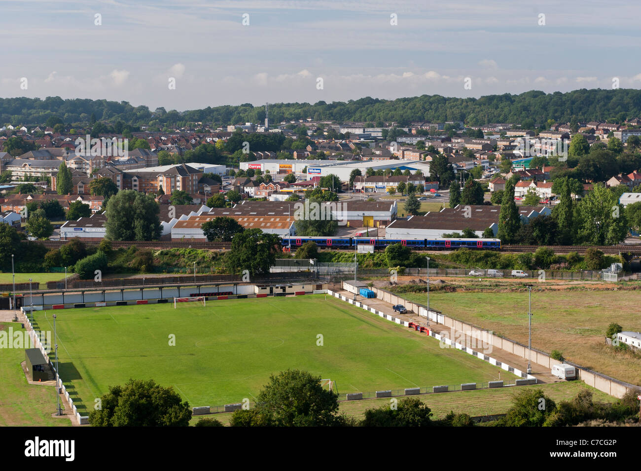 Aerial view of sports ground, Berkshire, UK Stock Photo