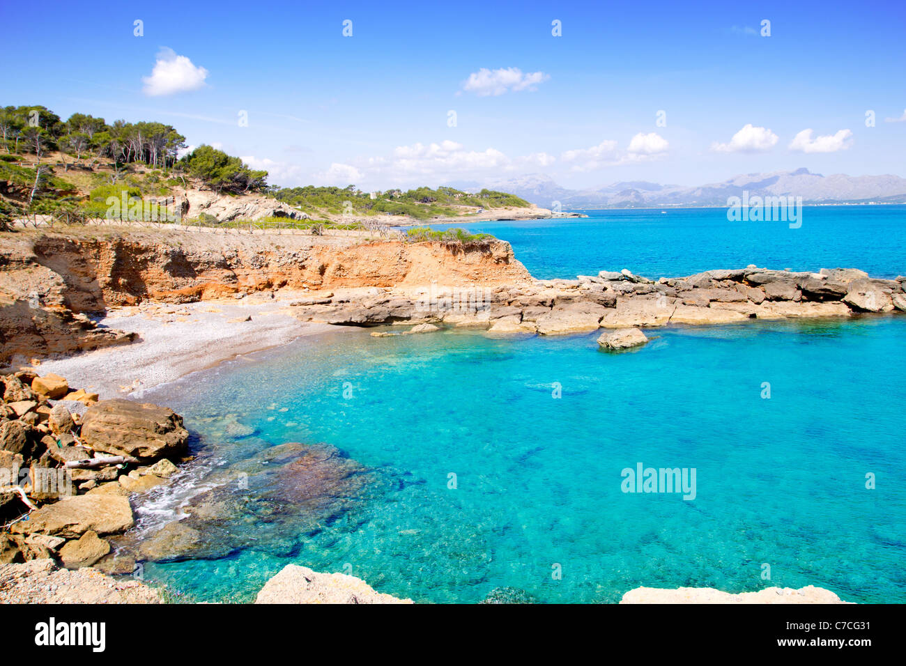 Alcudia in Mallorca la Victoria turquoise beach near s Illot from Balearic Islands Stock Photo