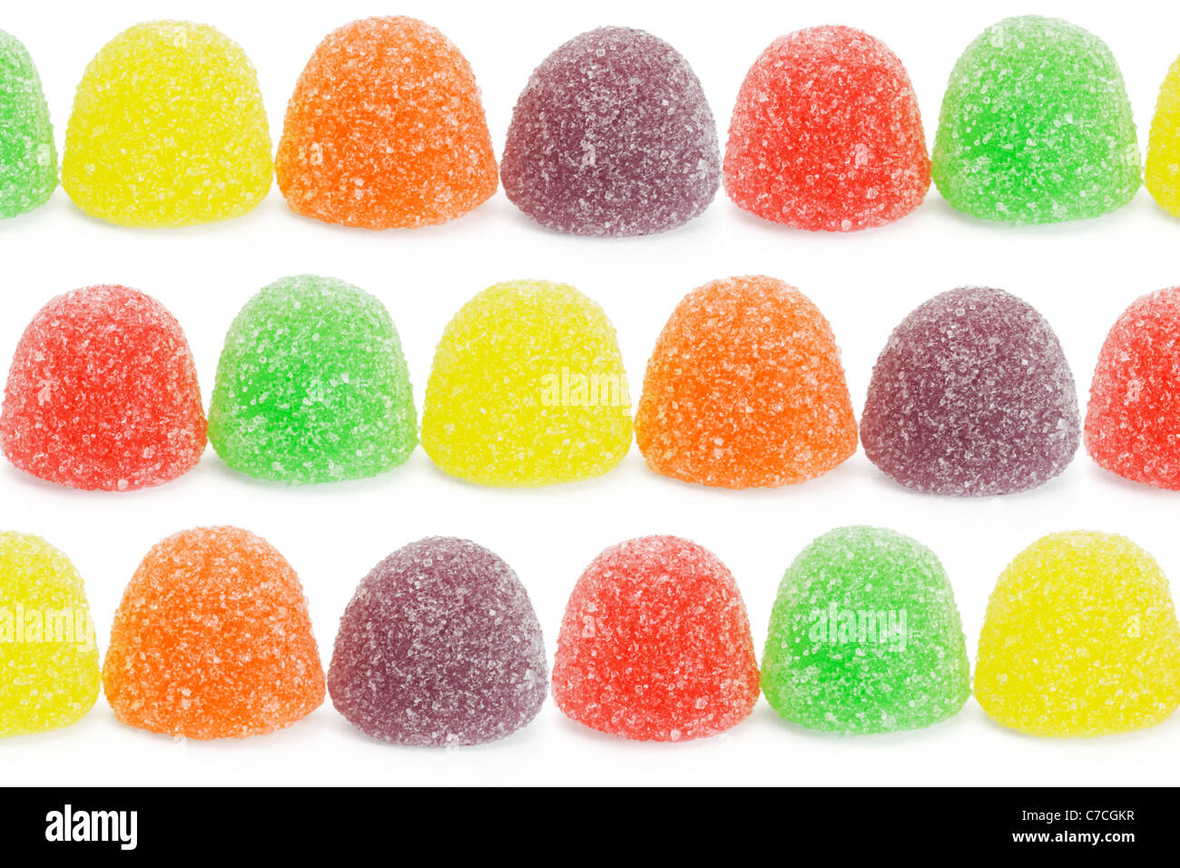 Multicolor soft jelly candies arranged on white background Stock Photo