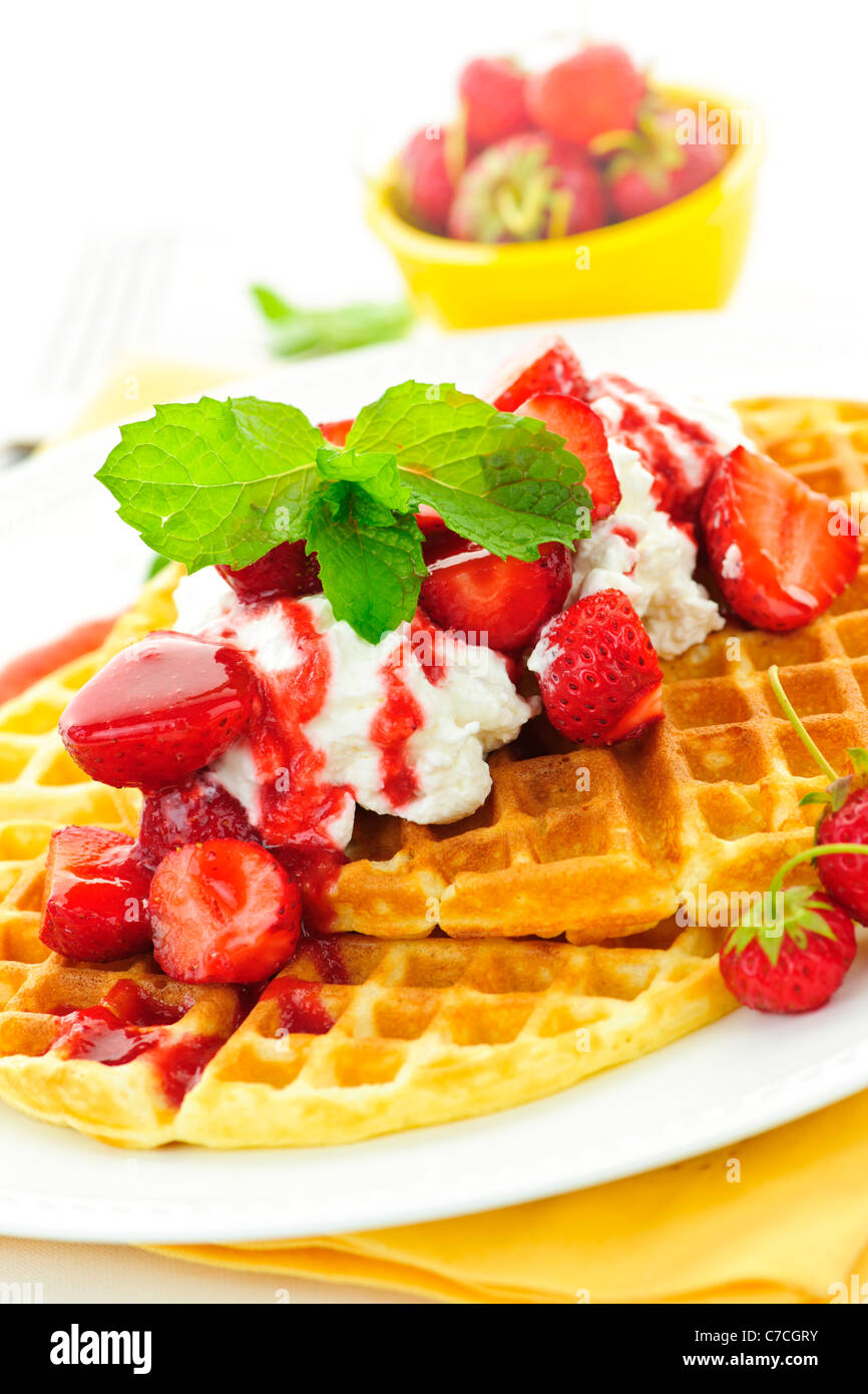 Belgian waffle whipped cream fresh hi-res stock photography and images ...