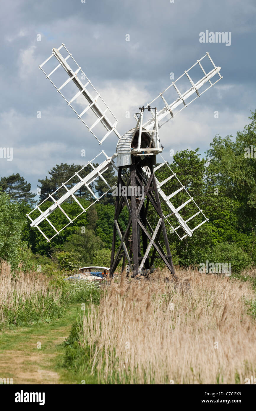 Boardman's Timber Framed Wind Pump, or Wind Mill, How Hill, River Ant, Ludham, Norfolk Broads, East Anglia. UK. Stock Photo