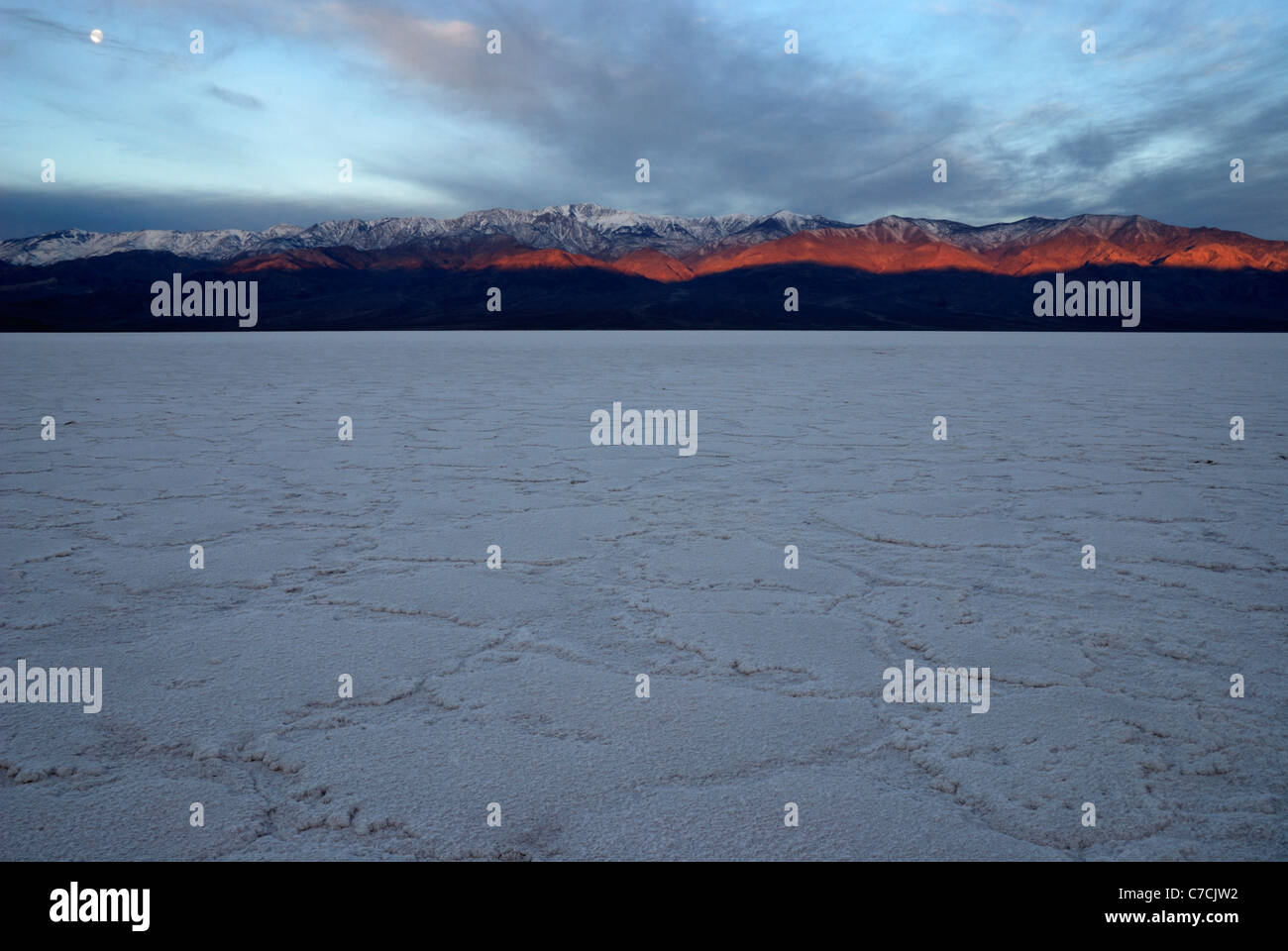 Salt pan at sunrise at Badwater, Death Valley National Park, California, USA Stock Photo