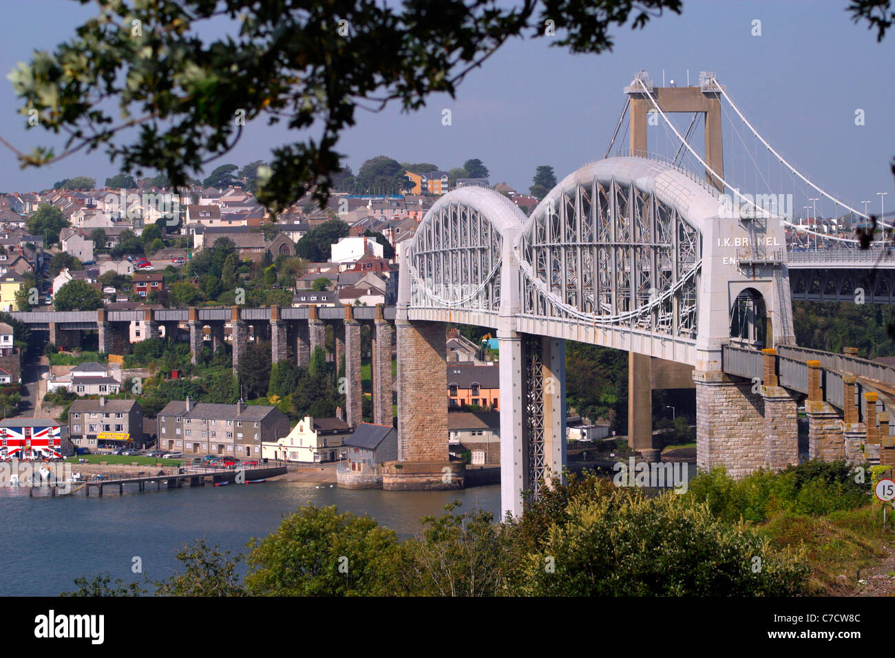 Brunels rail bridge, Tamar, Saltash, West Country, Devon, Cornwall, England, UK, Europe Stock Photo