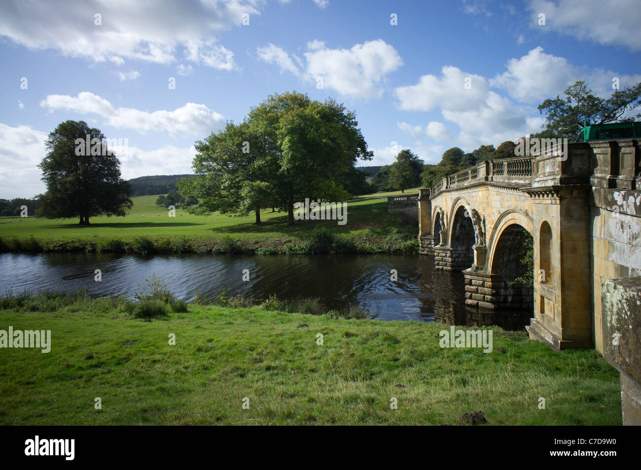Bridge over the River Derwent at Chatsworth House Stock Photo