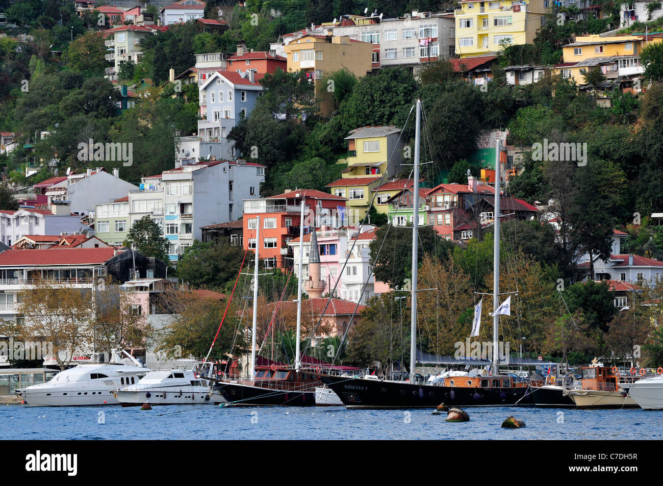 Istanbul residences along European side of Bosporus  near Black Sea Turkey.Middle East Stock Photo