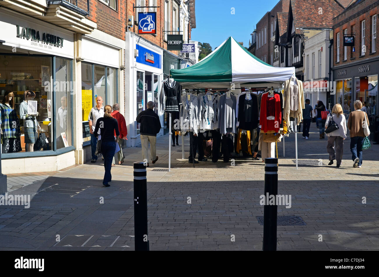 Shops in Winchester High Street, Winchester, Hampshire, England on a