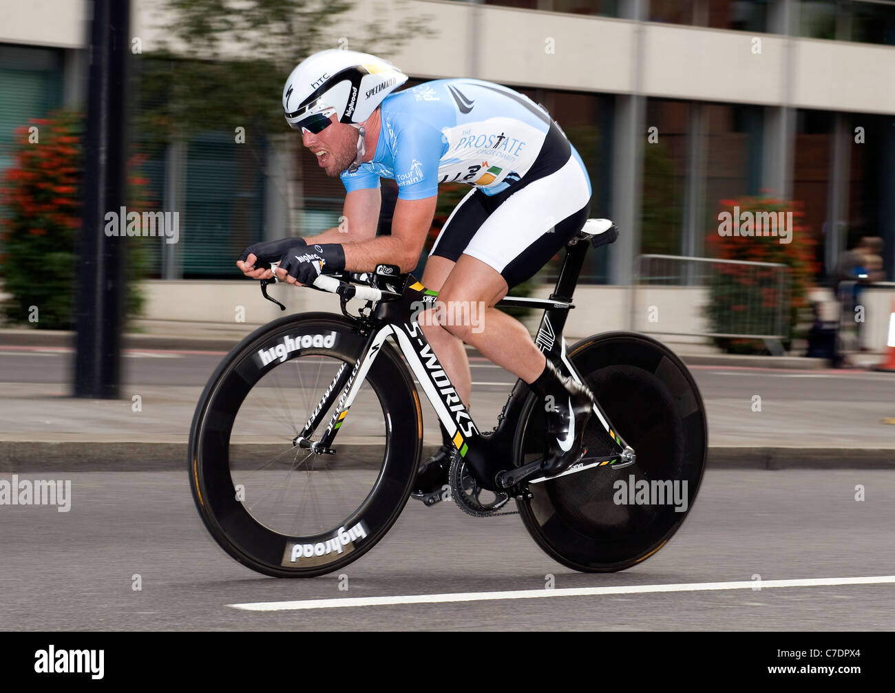Mark Cavendish GBR of HTC Highroad races in the Time Trial