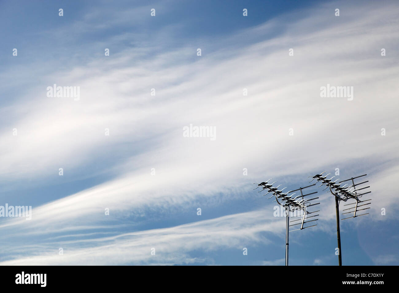 Analog TV aerials and sky, Radley Village Oxfordshire Stock Photo