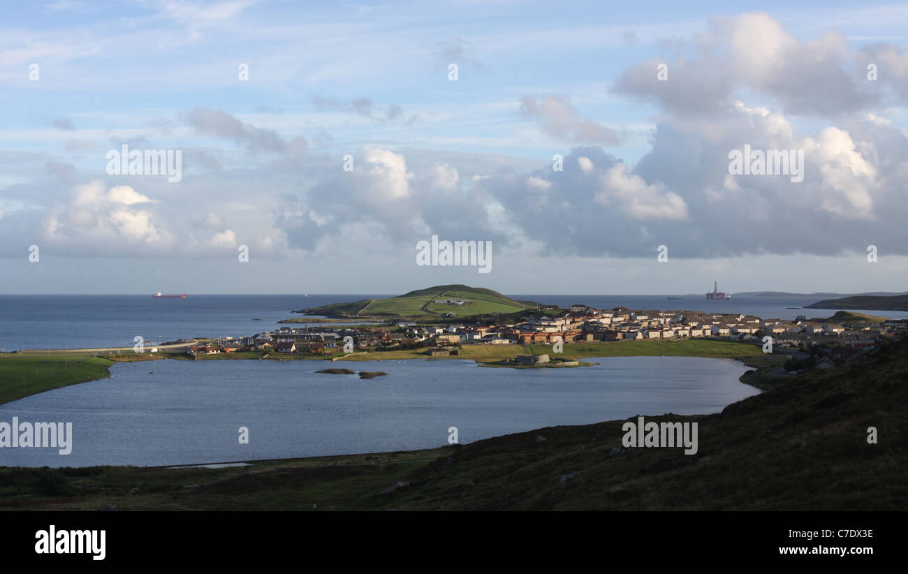 Elevated view Loch of Clickimin Lerwick Shetland Islands Scotland ...