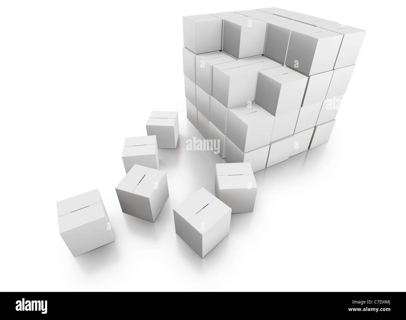 Stacking cardboard boxes in a tdy sack with a white on white theme Stock Photo