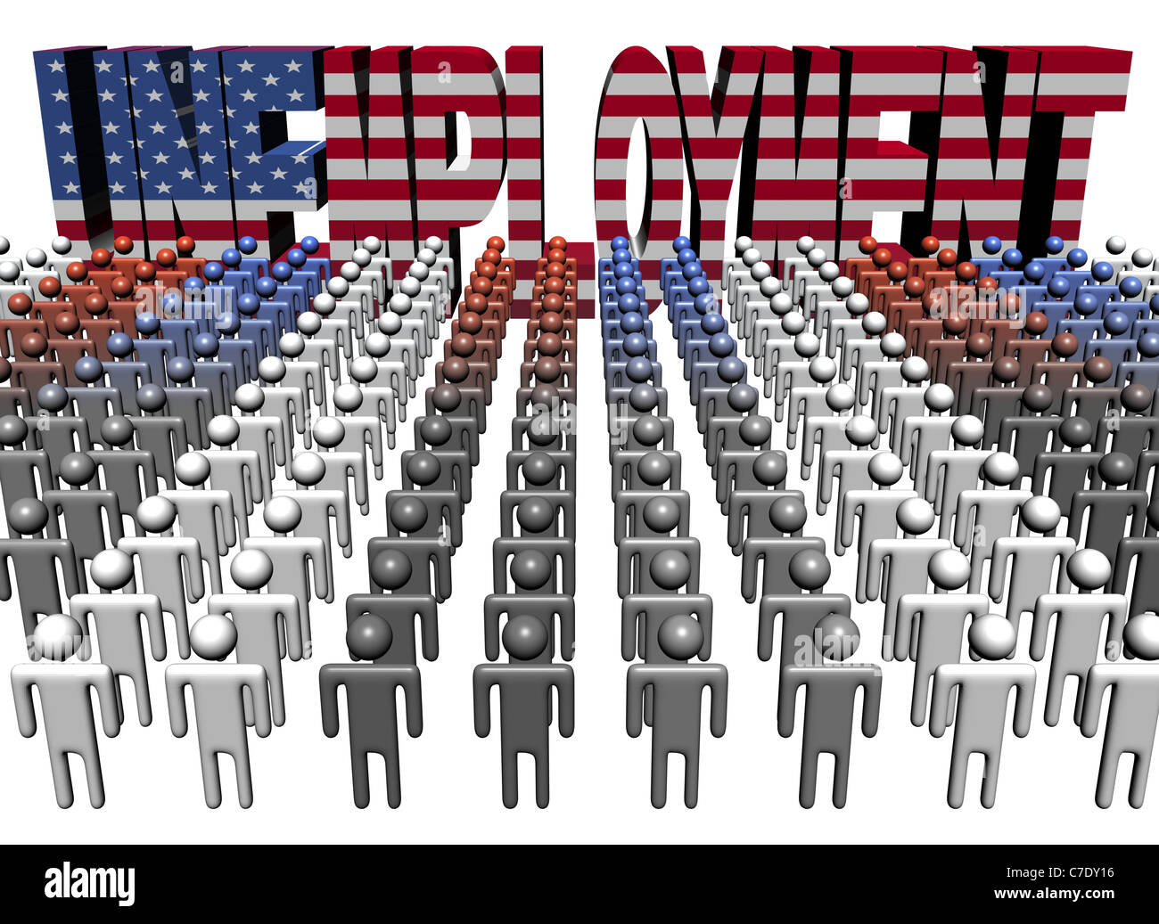 lines of people with unemployment American flag text illustration Stock Photo