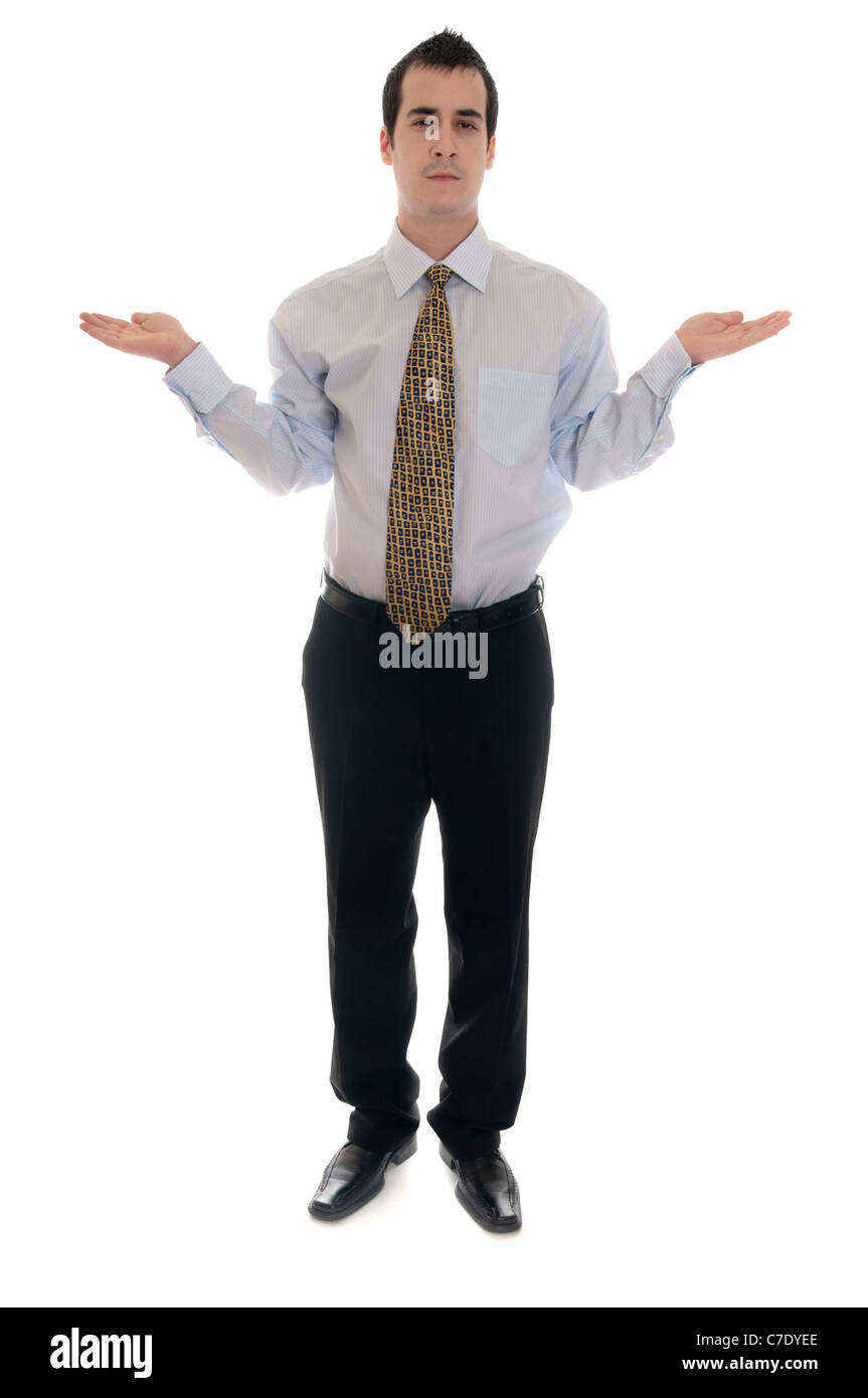 Isolated business man with hands up Stock Photo