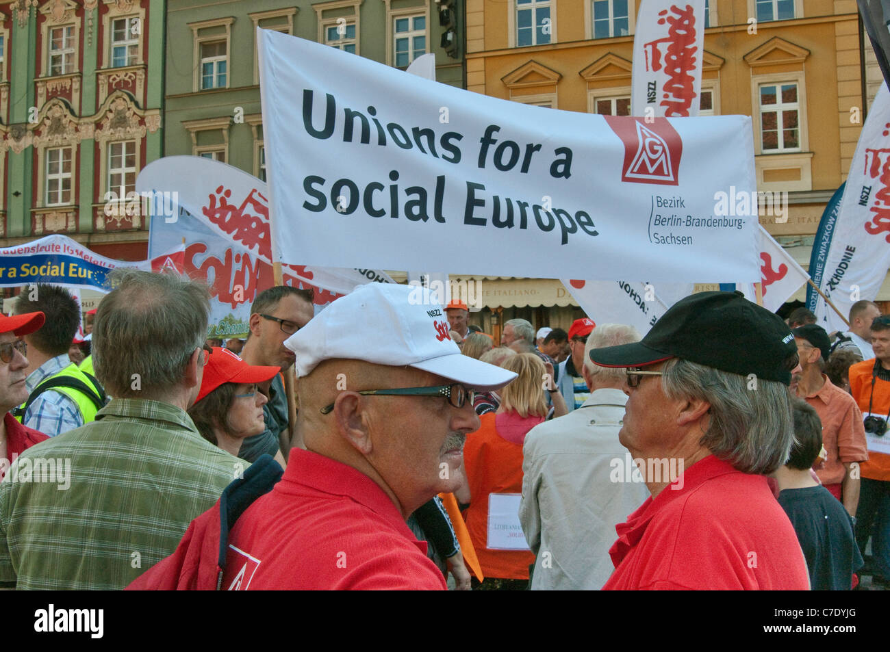 German activists, European trade unions demonstration during meeting of EU finance ministers on Sep 17, 2011 in Wroclaw, Poland Stock Photo