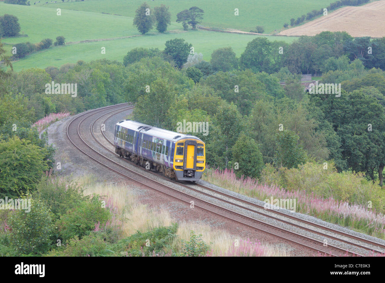 Sprinter train near Armathwaite, Settle to Carlisle Railway in the Eden Valley, Cumbria, England, UK Stock Photo