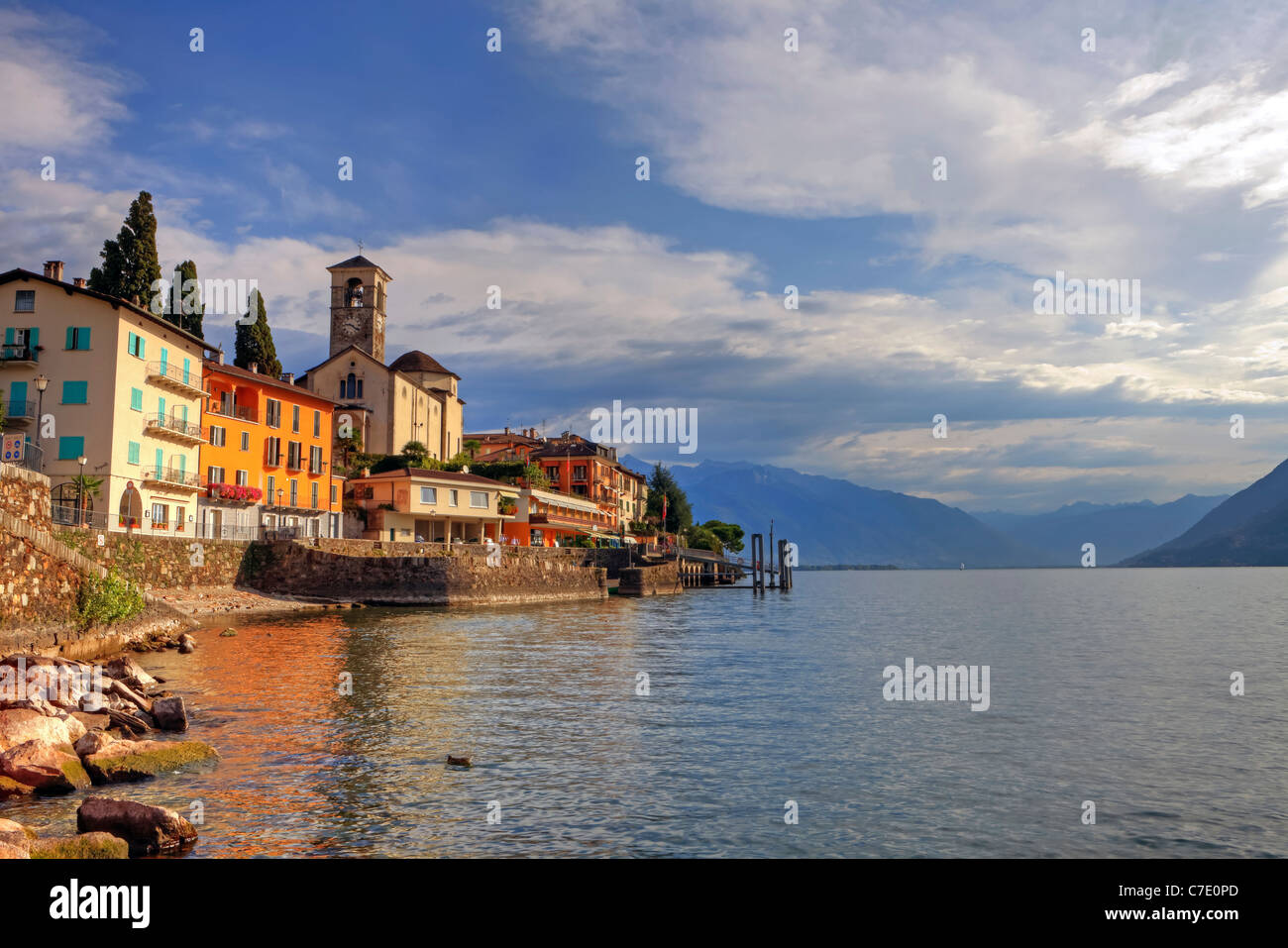 Cityscape of Brissago in Ticino, Switzerland Stock Photo