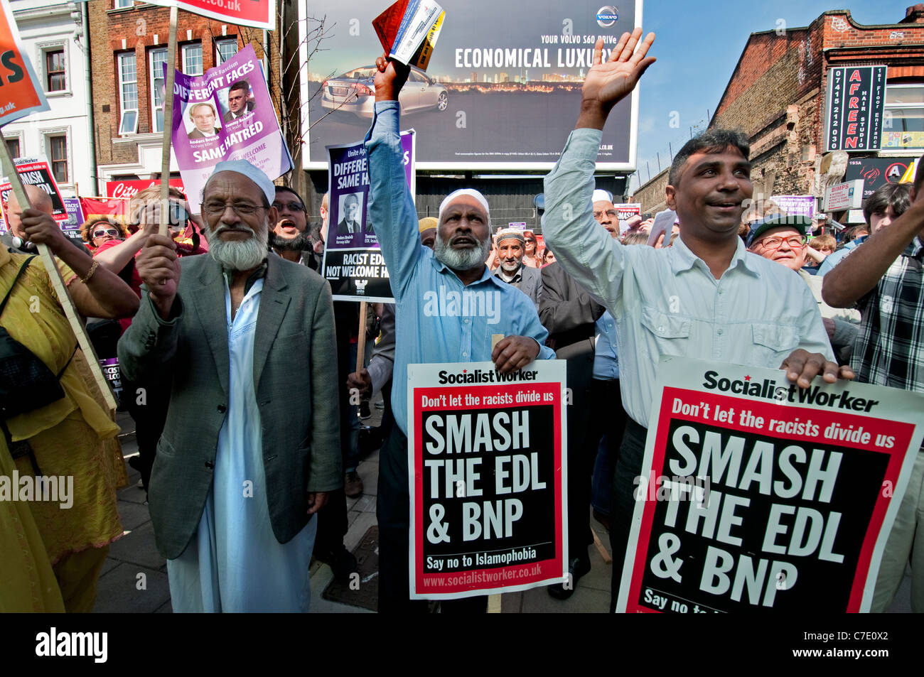 Unite against Fascism protest in London’s East End to protect against the EDL ( English Defence League ) Stock Photo