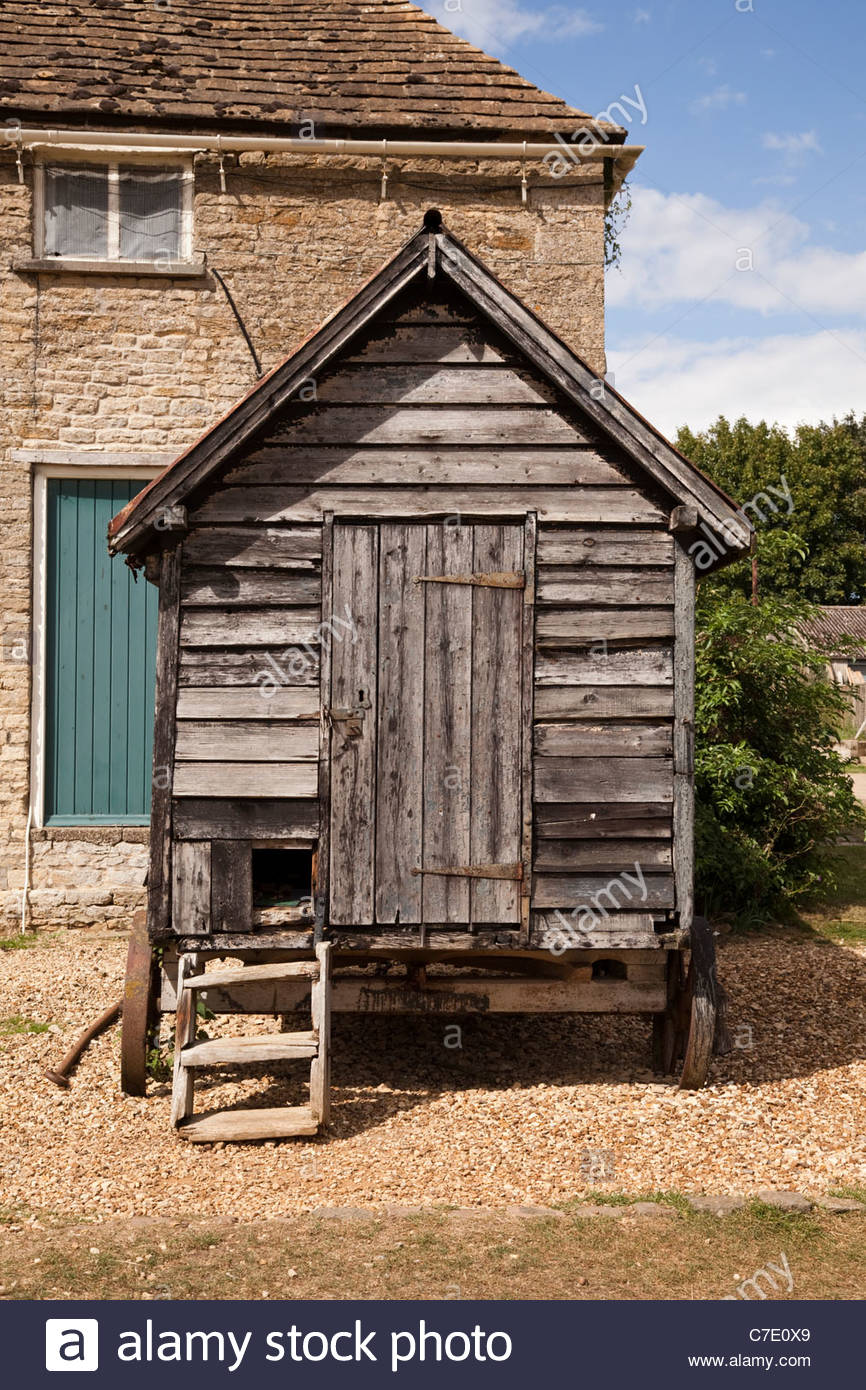 Portable Wooden Chicken Hut Or Coop On Wheels Stock Photo 39031393