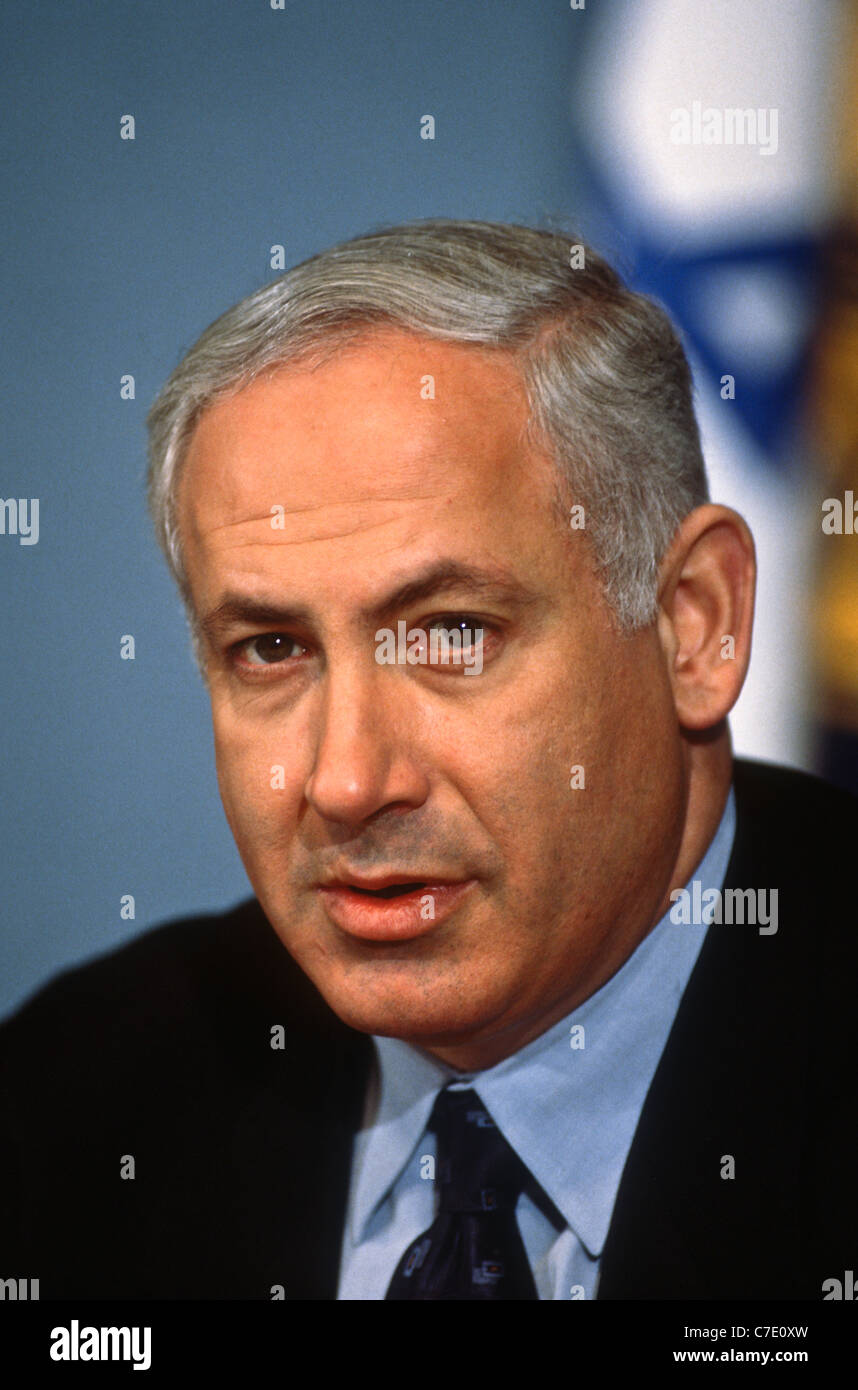 Israeli Prime Minister Benjamin Netanyahu at the National Press Club January 21, 1998 In Washington, DC. Stock Photo