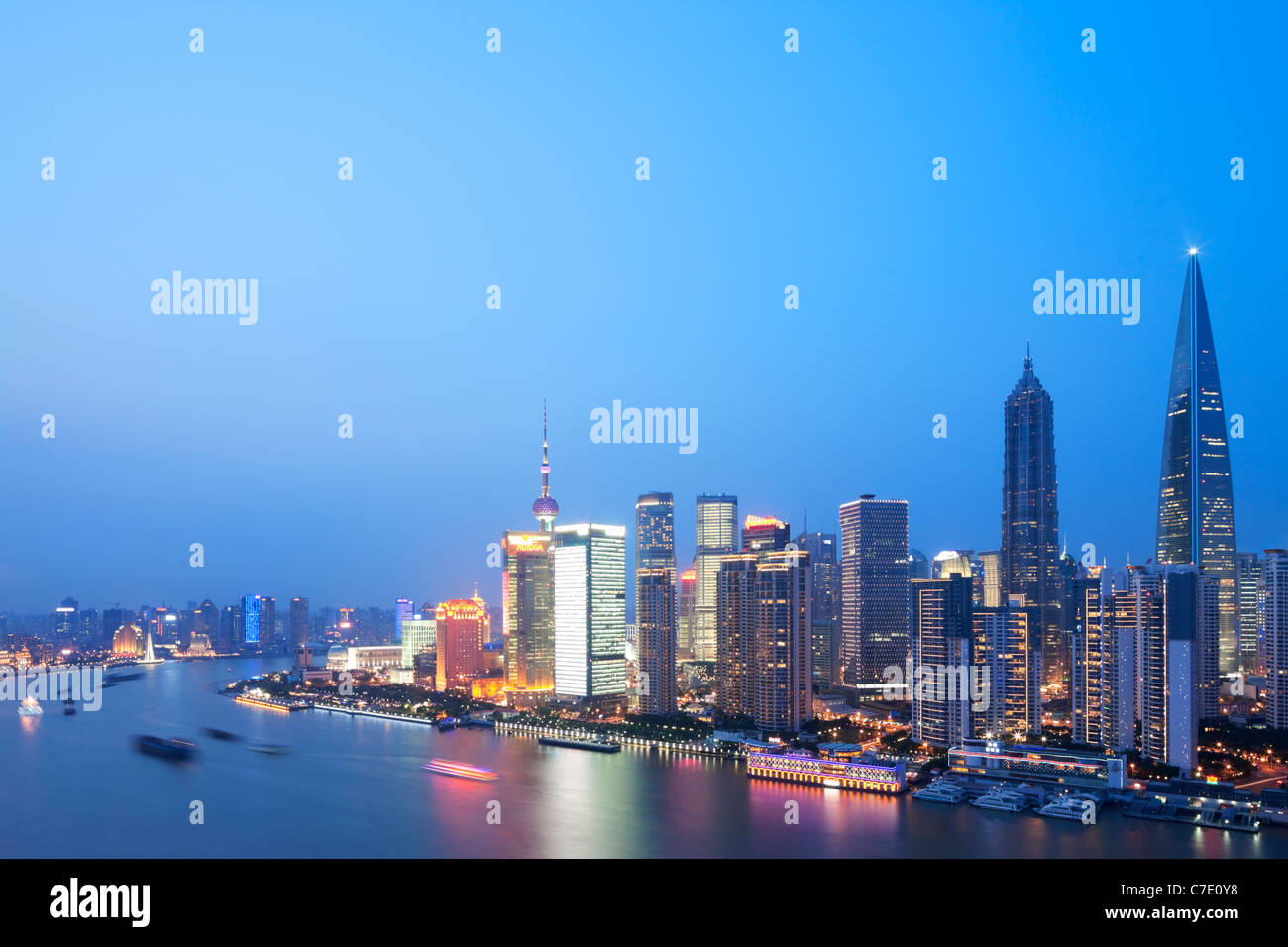 Pudong at dusk, Shanghai, China Stock Photo