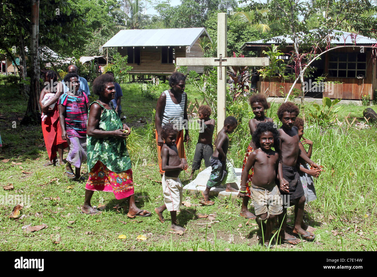 People in a village on Bougainville Island, Papua New Guinea Stock Photo