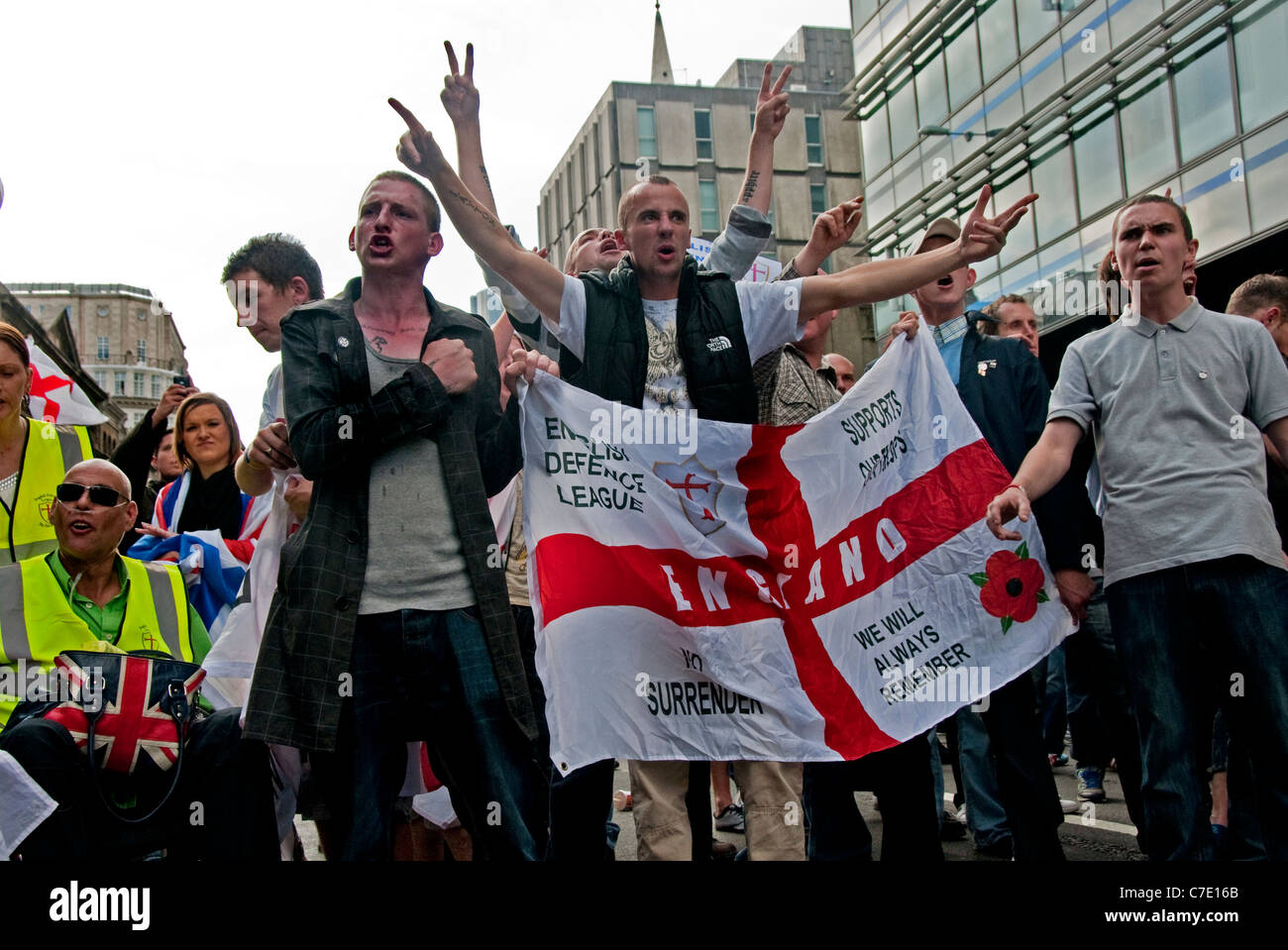 English Defence League EDL  march through Tower Hamlets London East End despite banning of march 3.9.2011 Stock Photo