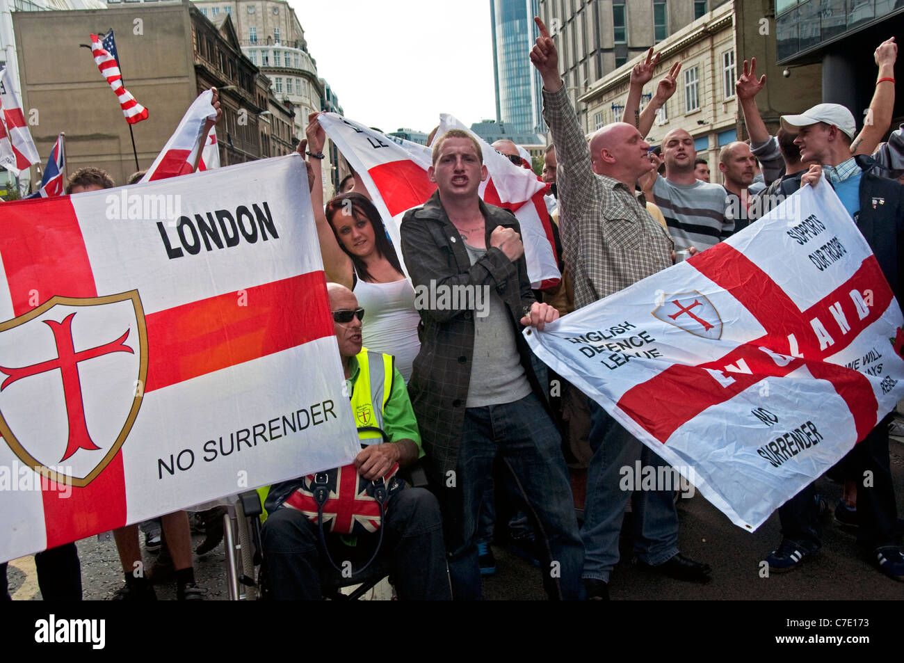 English Defence League EDL  march through Tower Hamlets London East End despite banning of march 3.9.2011 Stock Photo