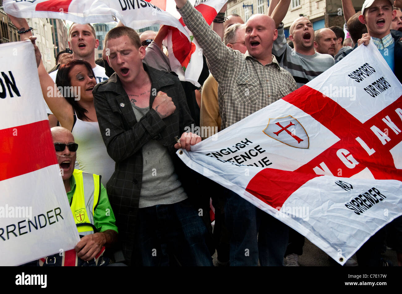 English Defence League EDL  march through Tower Hamlets London East End despite banning of march 3.9.2011 Stock Photo