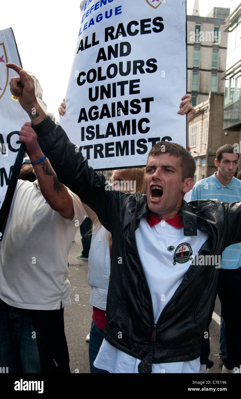 English Defence League EDL  march through Tower Hamlets London East End despite banning of march 3.9.2011 Stock Photo